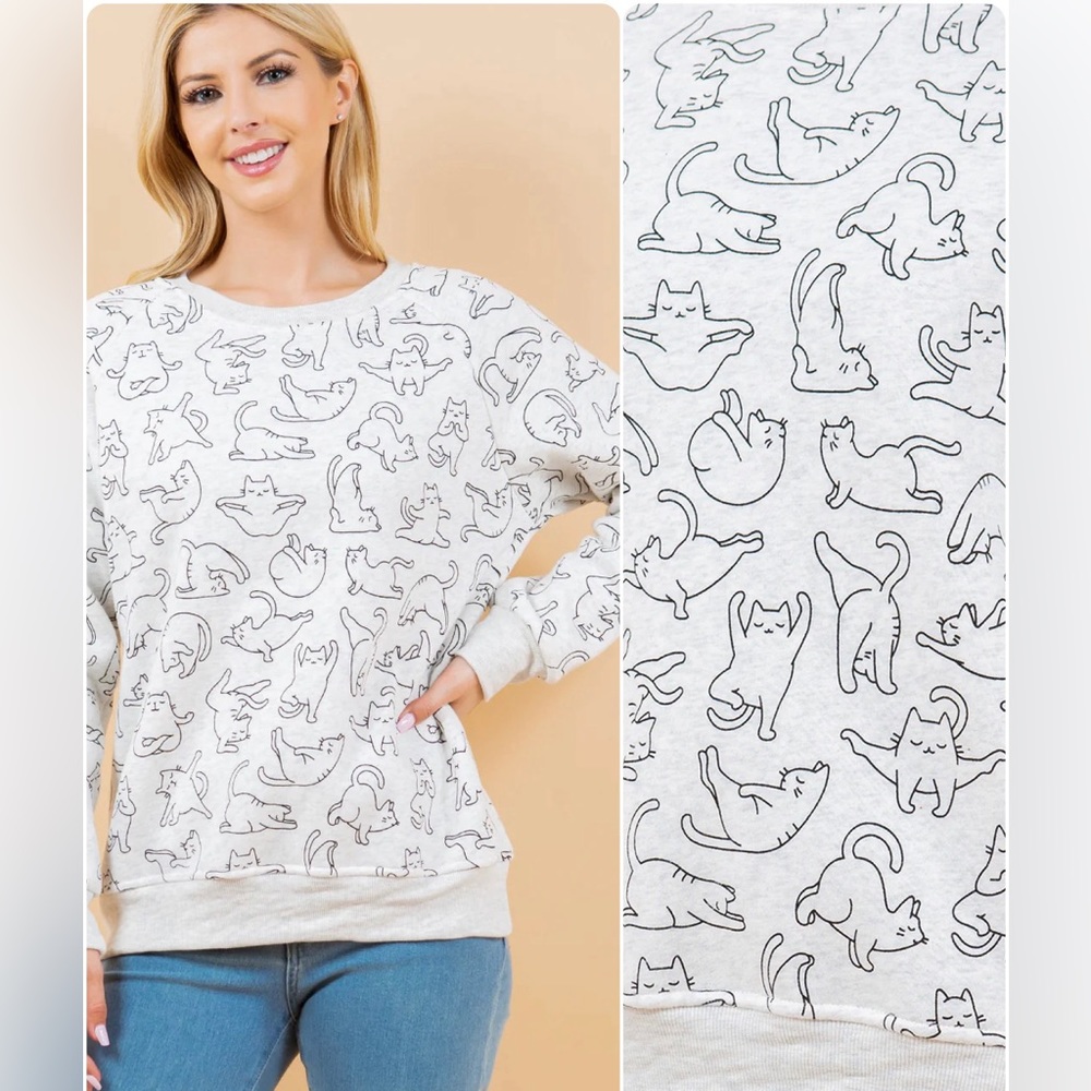 ‼️CLEARANCE ‼️Cat 🐱 Yoga Print Pullover Sweater Sweatshirt